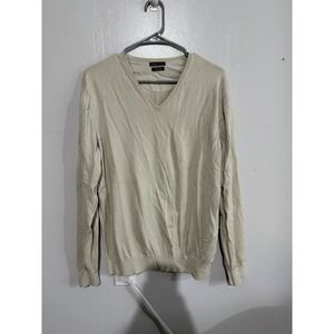 Massimo‎ Dutti Mens V-Neck Beige Long Sleeve Sweater, Sz L, Extrafine Cotton